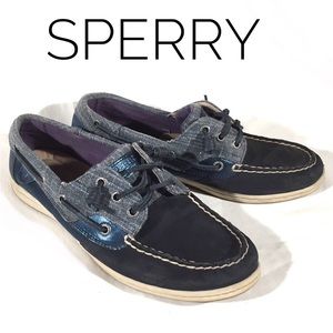 Sperry Boat Shoes Songfish Metallic Blue Slip On